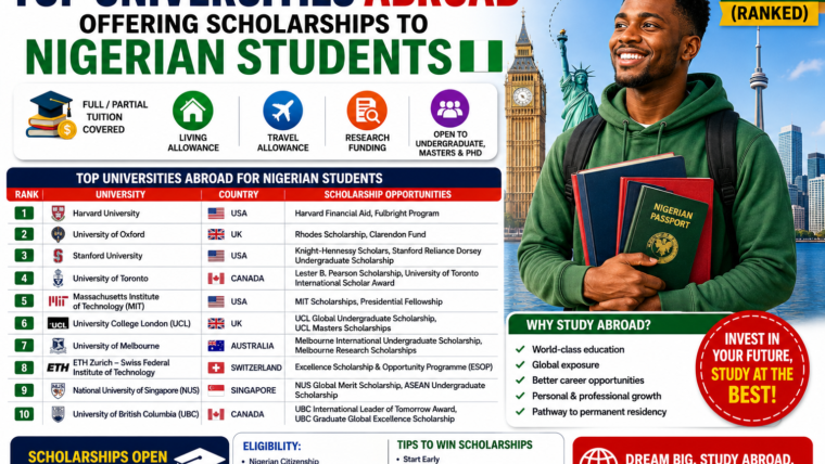 Top Universities Abroad Offering Scholarships To Nigerian Students 2026 (Ranked)